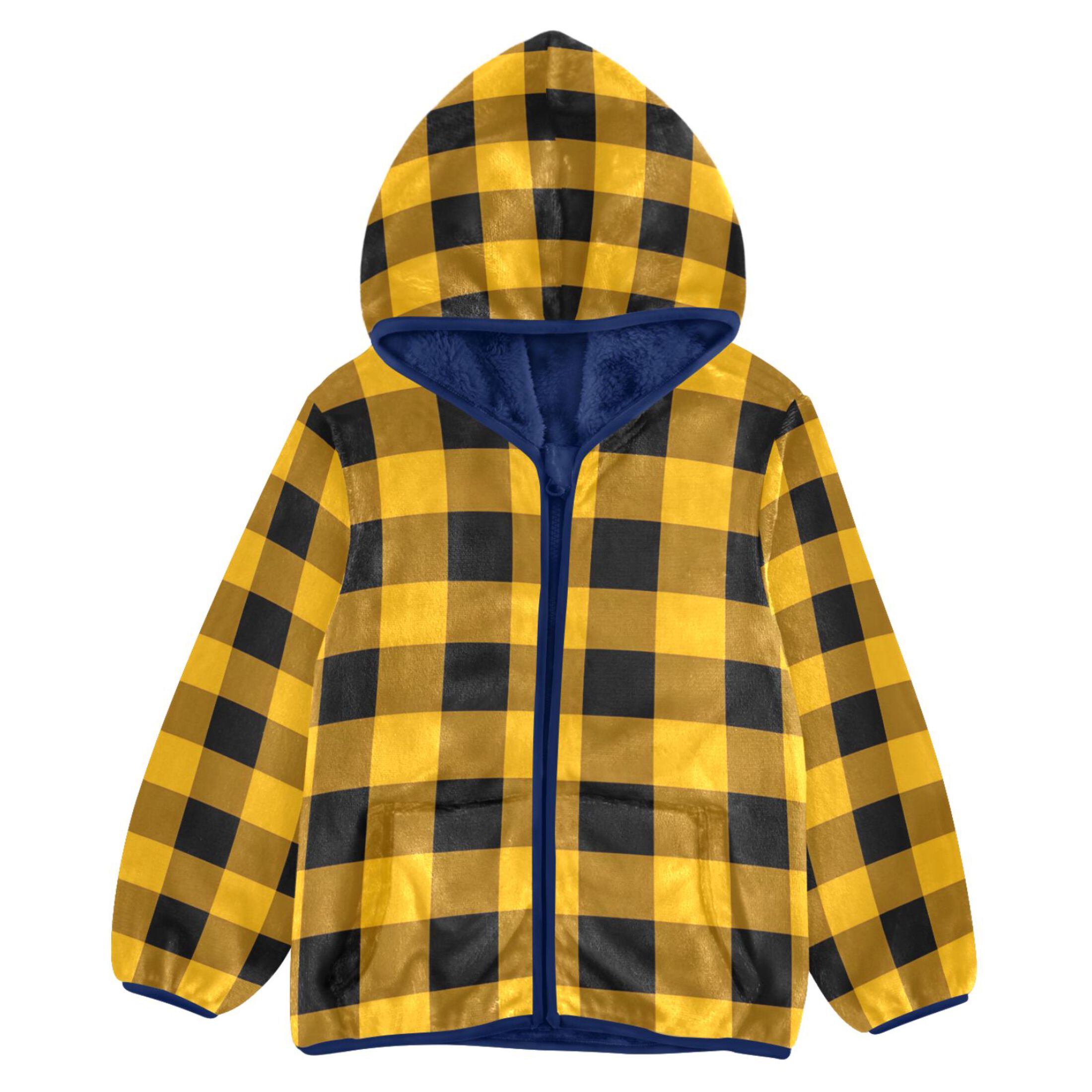 ALAZA Toddler Polar Fleece Jacket Checkered Yellow Grid Print Kids