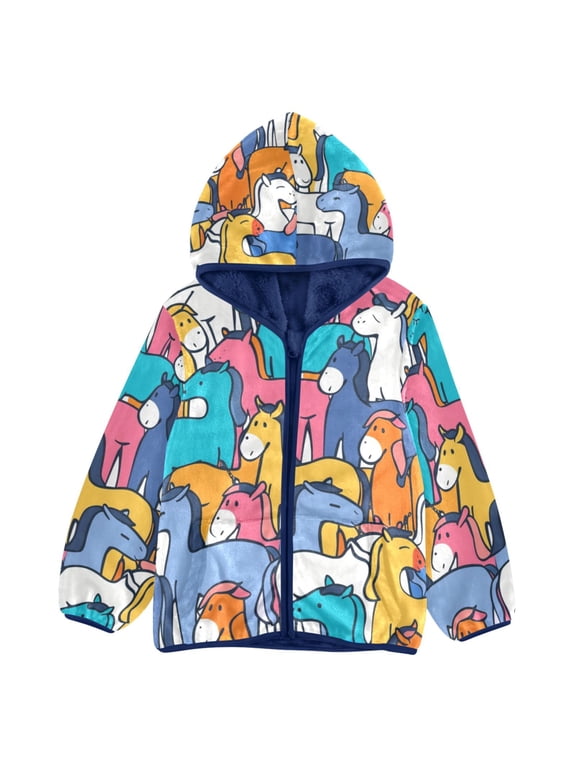 Toddler Polar Fleece Jacket Cute Horse Kids Hooded Warm Coats Outerwear 3T