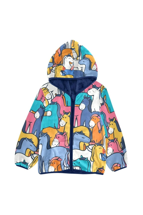 Toddler Polar Fleece Jacket Cute Horse Kids Hooded Warm Coats Outerwear 4T