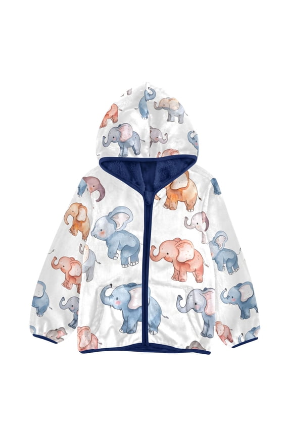 Toddler Polar Fleece Jacket Cute Little Elephant Kids Hooded Warm Coats Outerwear 4T