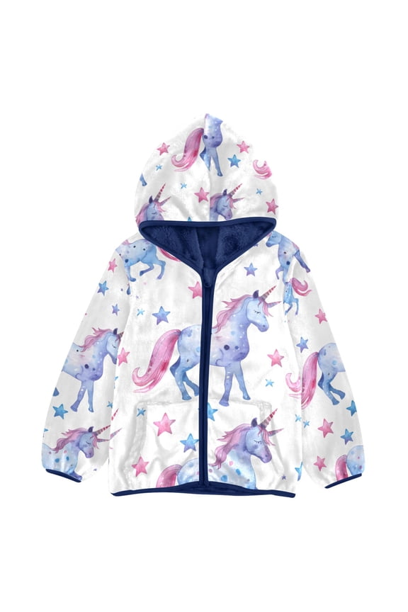 Toddler Polar Fleece Jacket Cute Unicorn and Stars Kids Hooded Warm Coats Outerwear 6T