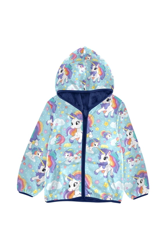 Toddler Polar Fleece Jacket Cute Unicorns Kids Hooded Warm Coats Outerwear 3T