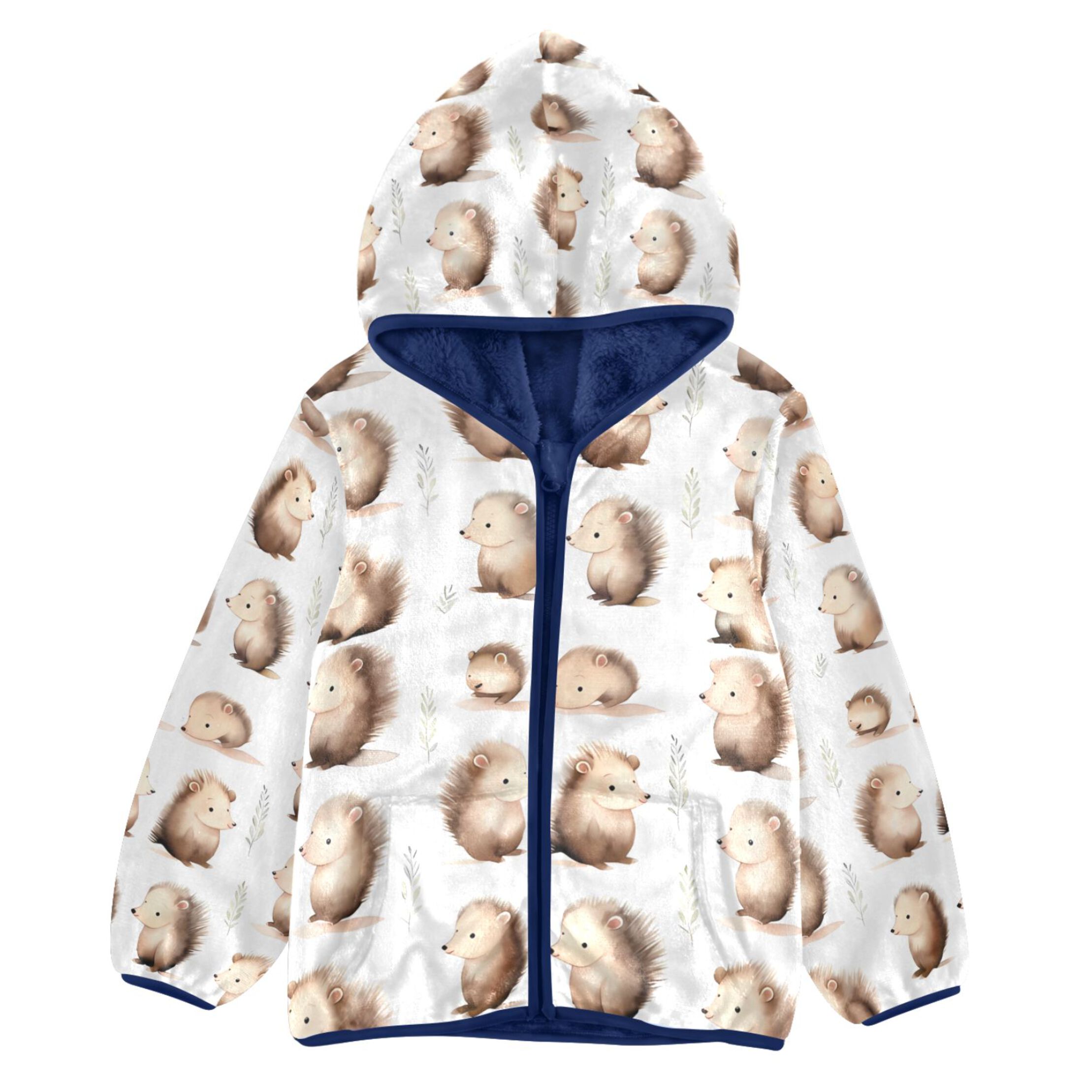 ALAZA Toddler Polar Fleece Jacket Hedgehogs Kids Hooded Warm Coats