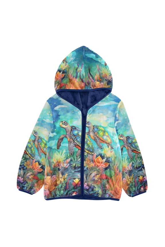 Toddler Polar Fleece Jacket Sea Turtles in Ocean Kids Hooded Warm Coats Outerwear 5T