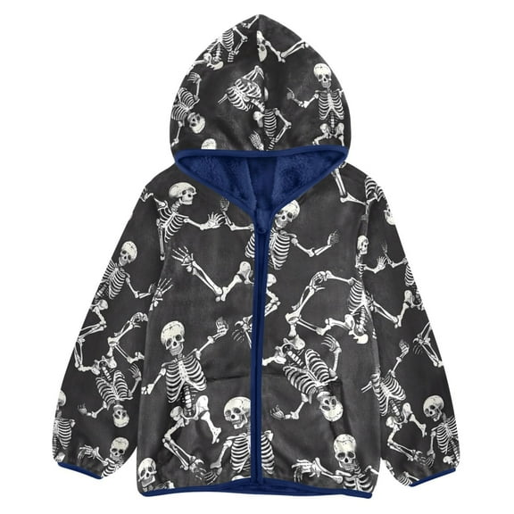 ALAZA Toddler Polar Fleece Jacket Skeletons Dancing Kids Hooded Warm Coats Outerwear 5T