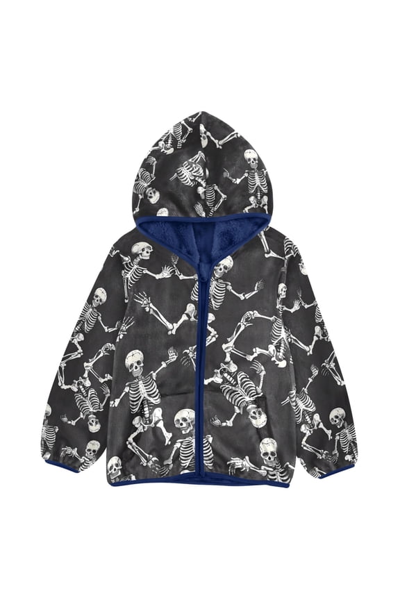 Toddler Polar Fleece Jacket Skeletons Dancing Kids Hooded Warm Coats Outerwear 5T