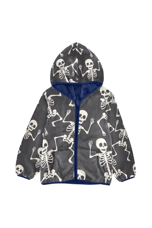 Toddler Polar Fleece Jacket Skull Skeleton Dancing Kids Hooded Warm Coats Outerwear 3T