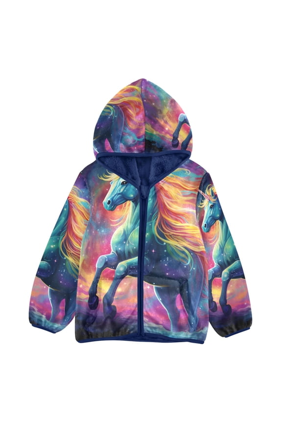 Toddler Polar Fleece Jacket Unicorn Kids Hooded Warm Coats Outerwear 7-8T
