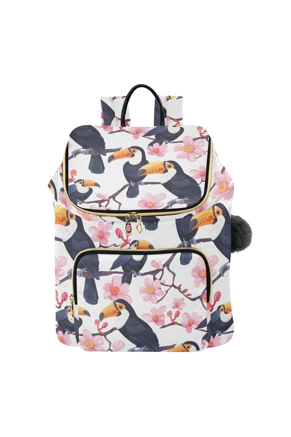 Toucan Bird Cherry Flower Travel Backpack Laptop Bag Large Capacity Daypack