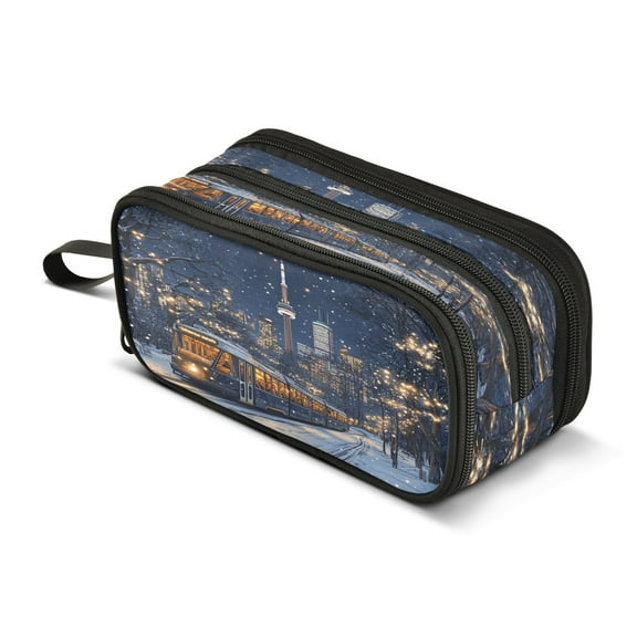 ALAZA Train Winter View Pencil Case Bag 3 Compartment Pen Pouch Large Storage Holder Box Organizer