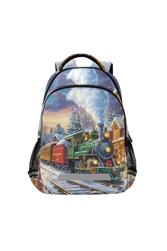 Train in Winter Christmas Backpack Elementary School Bag Bookbag Travel Rucksack