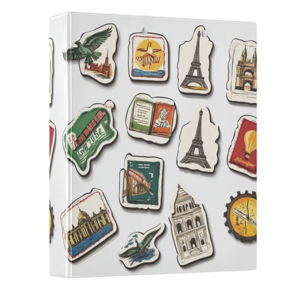 ALAZA Travel Famouse Scenery Stickers 3 Ring Binder 1.5 Inch Three Ring Office Binders w/ clipboard & 3 pockets, Hold 200 Sheets, 1 pc