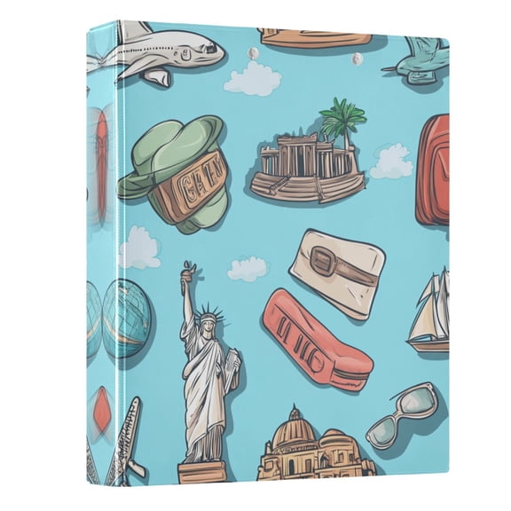 ALAZA Travel Stickers 3 Ring Binder 1.5 Inch Three Ring Office Binders w/ clipboard & 3 pockets, Hold 200 Sheets, 1 pc