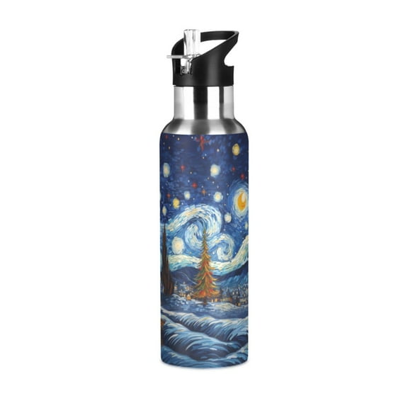 ALAZA Trees Starry Sky Water Bottle Insulated Flask Stainless Steel Straw Lid 20 oz