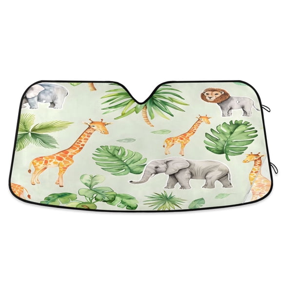 ALAZA Tropical Elephant Giraffe Windshield Sun Shade Car Foldable Visor Block UV Rays Protector 53"x23.5"