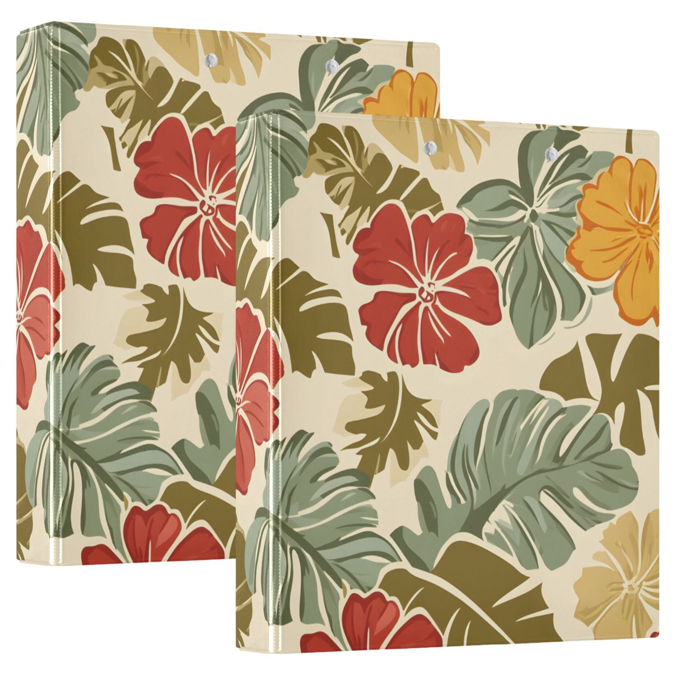 ALAZA Tropical Leaf Flower Hardcover 3 Ring Binder 1.5" Round Rings ...