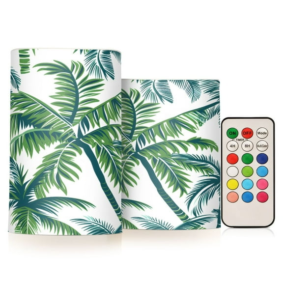 ALAZA Tropical Palm Tree Leaves 2 PCs LED Flickering Flameless Candles with Remote Timer Battery Operated Candle