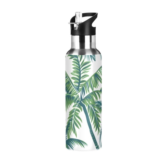 ALAZA Tropical Palm Tree Leaves Water Bottle Insulated Flask Stainless Steel Straw Lid 20 oz