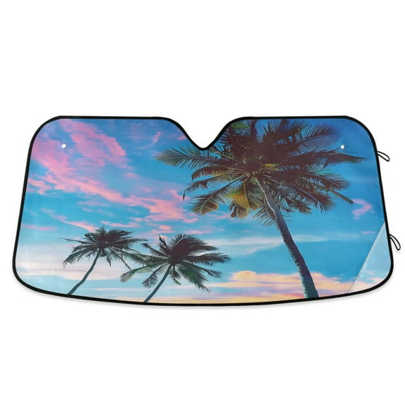 ALAZA Tropical Palm Tree and Sky Windshield Sun Shade Car Foldable Sun Visor Block UV Rays Protector 55"x27.6"