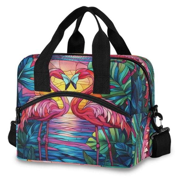 ALAZA Tropical Rainforest Flamingo Insulated Lunch Box Large Reusable Cooler Bag with Shoulder Strap