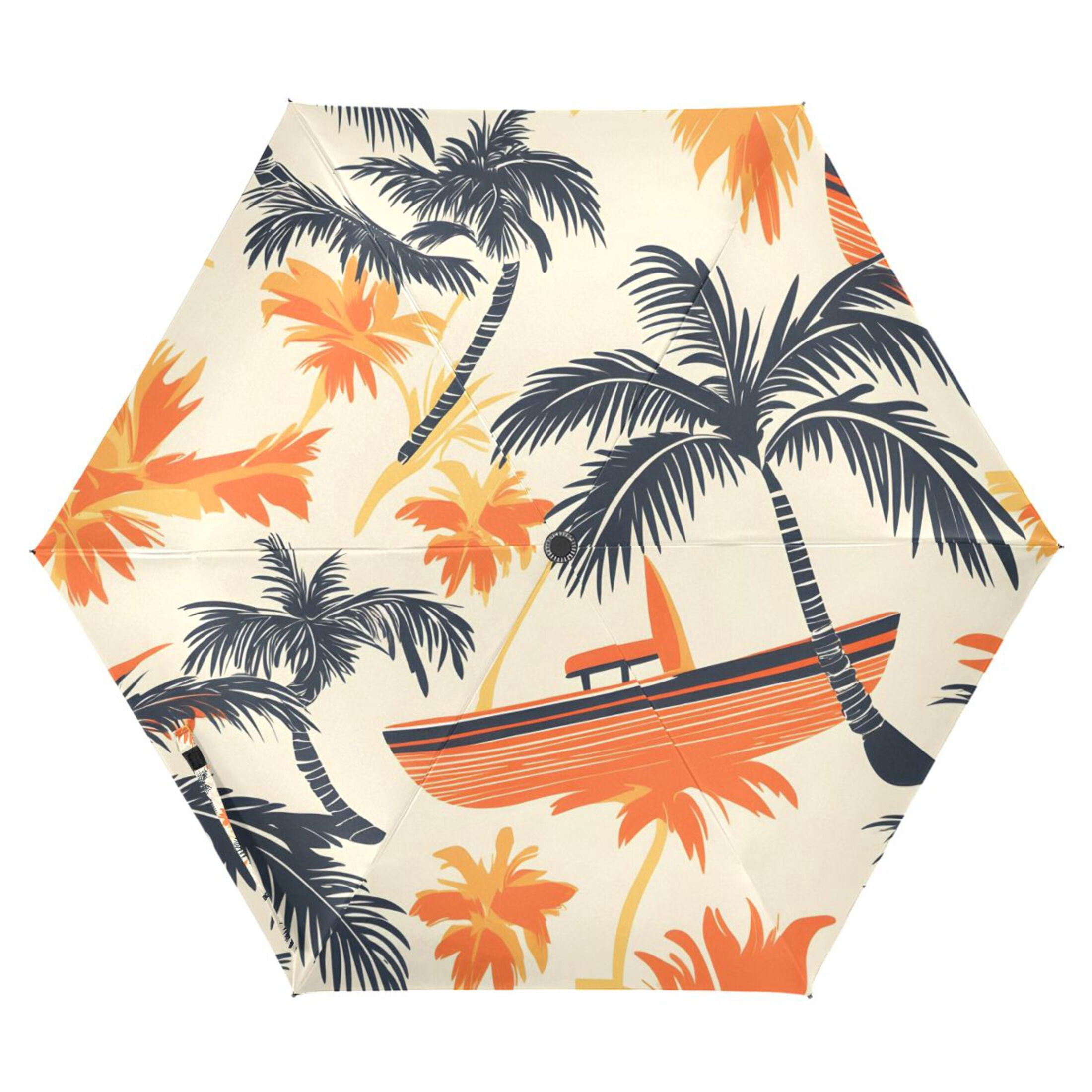 ALAZA Tropical Tree Boats UPF 50+ Compact Folding Umbrella for Rain Travel Umbrella Packable