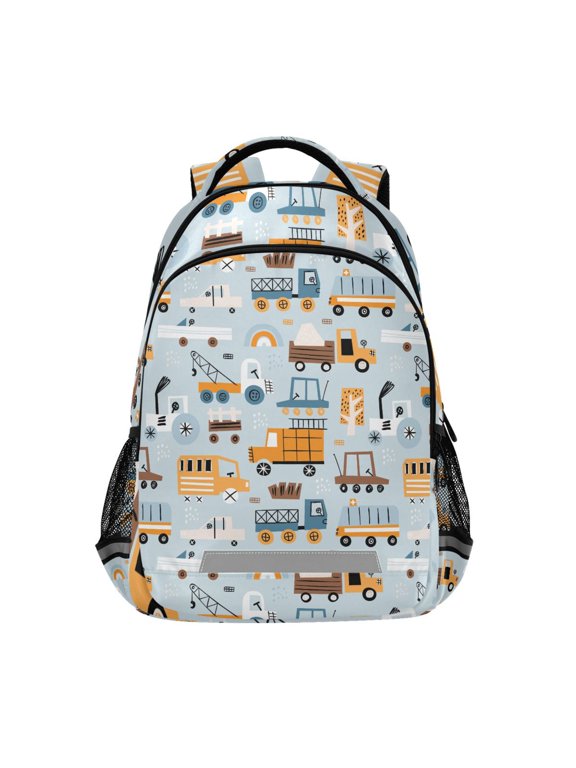 Truck Excavator Crane Blue Backpack Elementary School Bag Bookbag Travel Rucksack