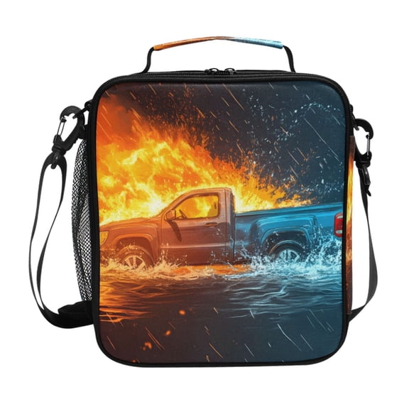 ALAZA Truck Ice and Fire Lunch Box Insulated Lunch Bag Reusable Thermal Cooler Tote School Picnic