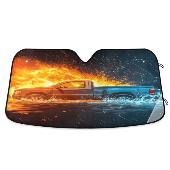 ALAZA Truck Ice and Fire Windshield Sun Shade Car Foldable Visor Block UV Rays Protector 55"x27.6"