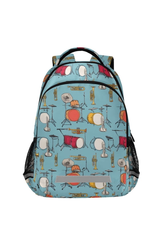 Trumpet Drums Pattern Backpack Elementary School Bags Student Bookbag Travel Rucksack