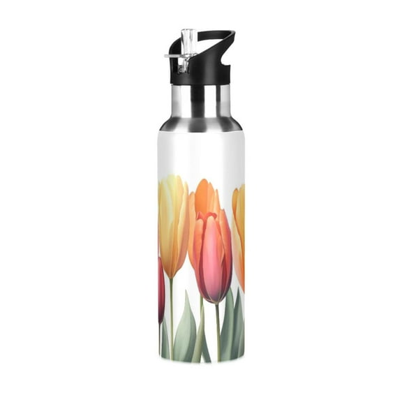 ALAZA Tulip Flower Water Bottle Insulated Flask Stainless Steel Straw Lid 20 oz