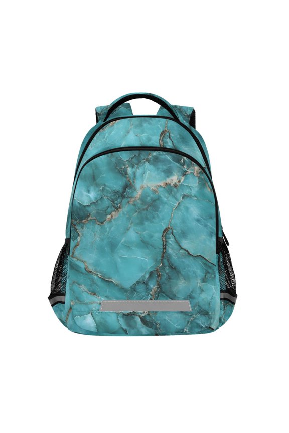 Turquoise Marble Backpack Elementary School Bag Bookbag Travel Rucksack