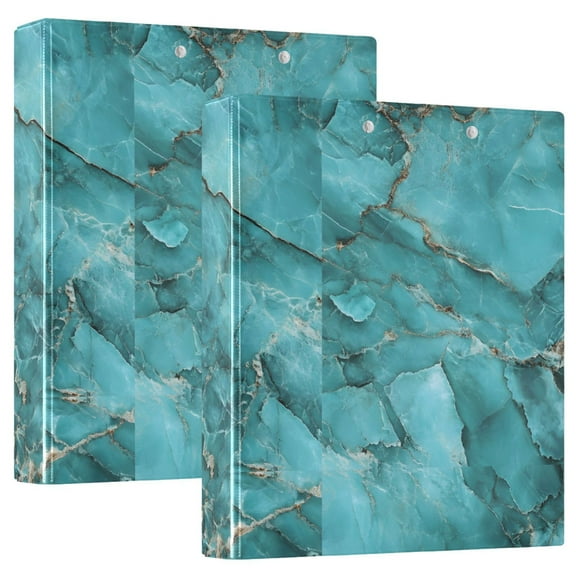 ALAZA Turquoise Marble Hardcover 3 Ring Binder 1.5" Round Rings Interior Pockets Binders Organizer 2 Pack