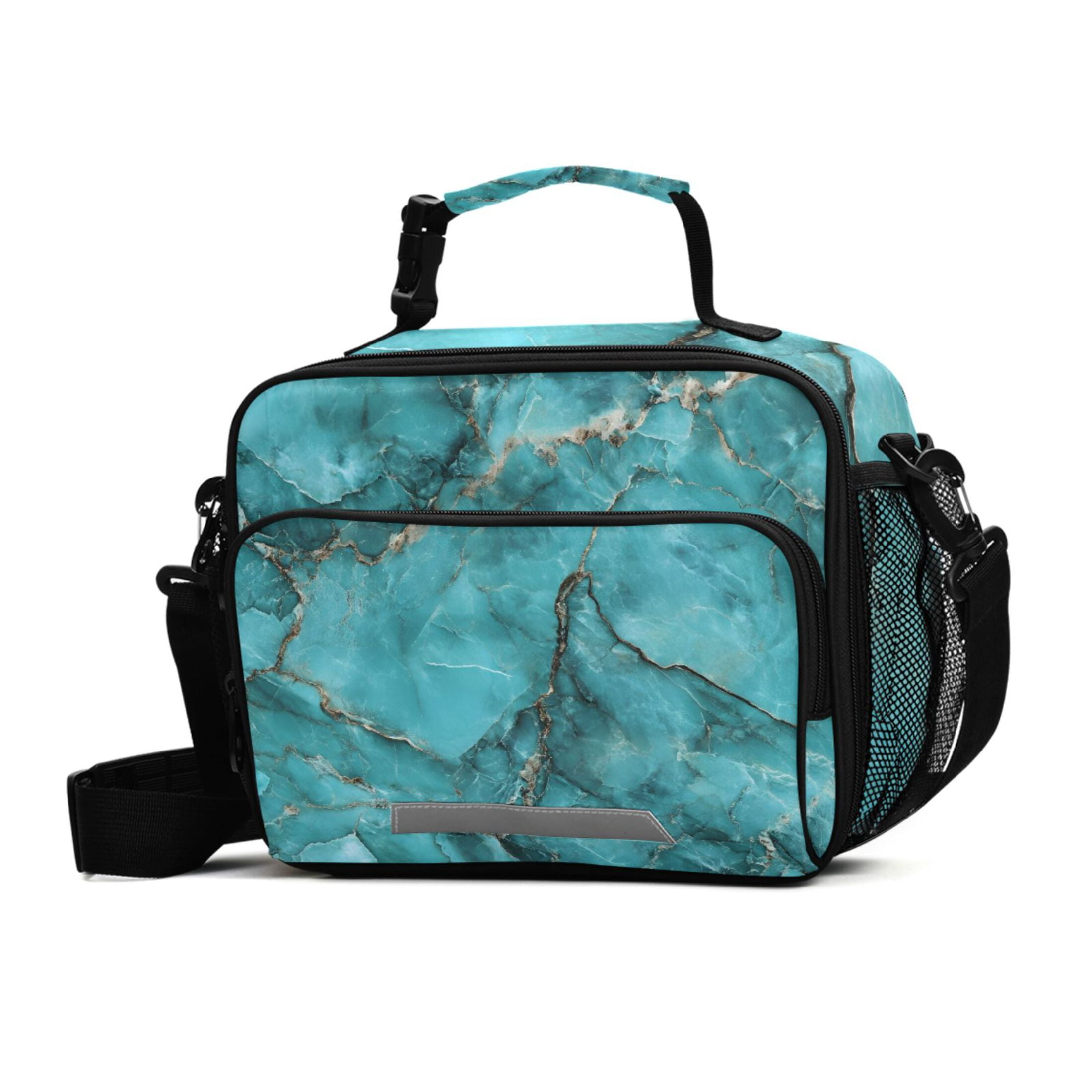 ALAZA Turquoise Marble Lunch Box Insulated Cooler Bag Reusable Tote Bags Shoulder Strap