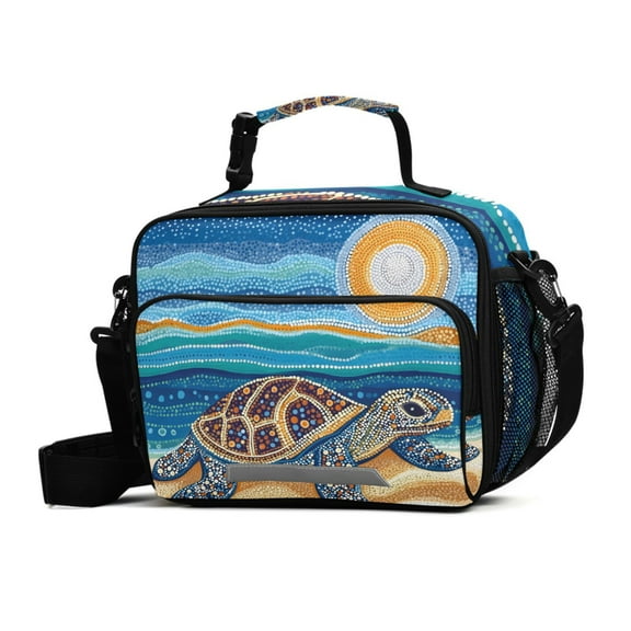 ALAZA Turtle Art Paint Lunch Box Insulated Cooler Bag Reusable Tote Bags Shoulder Strap