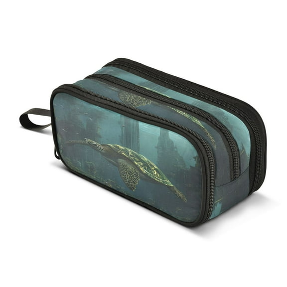ALAZA Turtle City View Pencil Case Bag 3 Compartment Pen Pouch Large Storage Holder Box Organizer