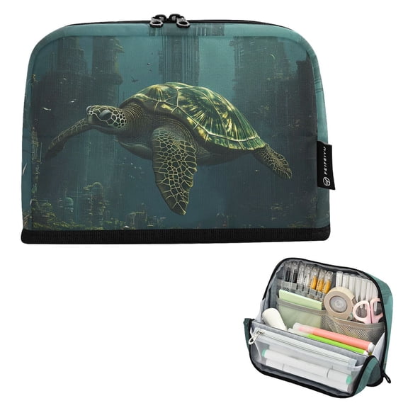 ALAZA Turtle City View Pencil Case Pen Pouch Bag Large Capacity Organizer