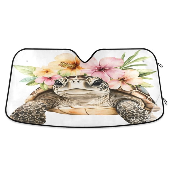 ALAZA Turtle Flower Tropical Windshield Sun Shade Car Foldable Sun Visor Block UV Rays Protector 55"x27.6"