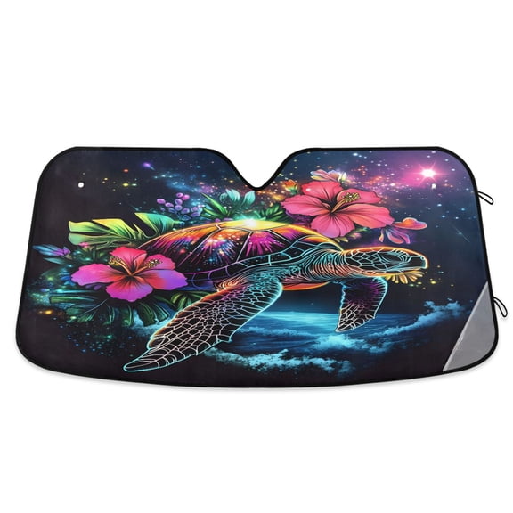ALAZA Turtle Flowers Windshield Sun Shade Car Foldable Sun Visor Block UV Rays Protector 55"x27.6"