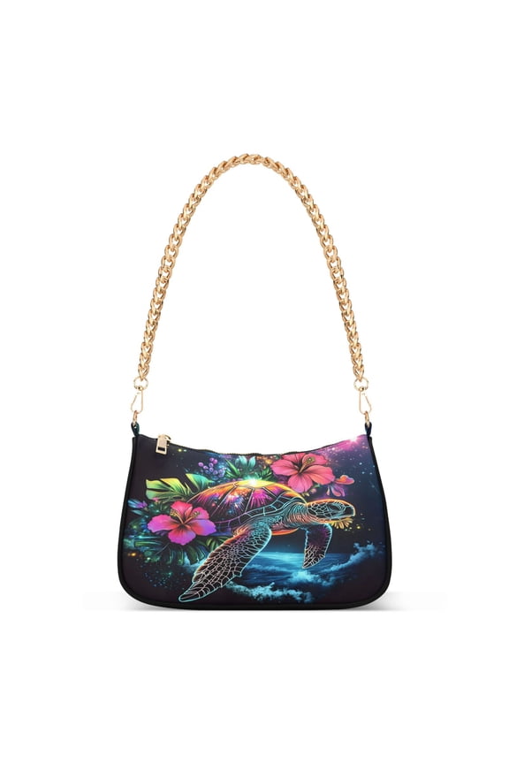 Turtle Flowers Women's Chain Shoulder Bag Hobo Handbag Tote Crossbody Purse