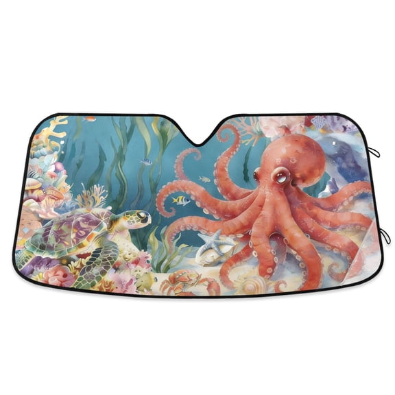 ALAZA Turtle Octopus under Sea Pattern Car Windshield Sun Shade Foldable UV Ray Sunshade Visor Protector 55 x 27.6in