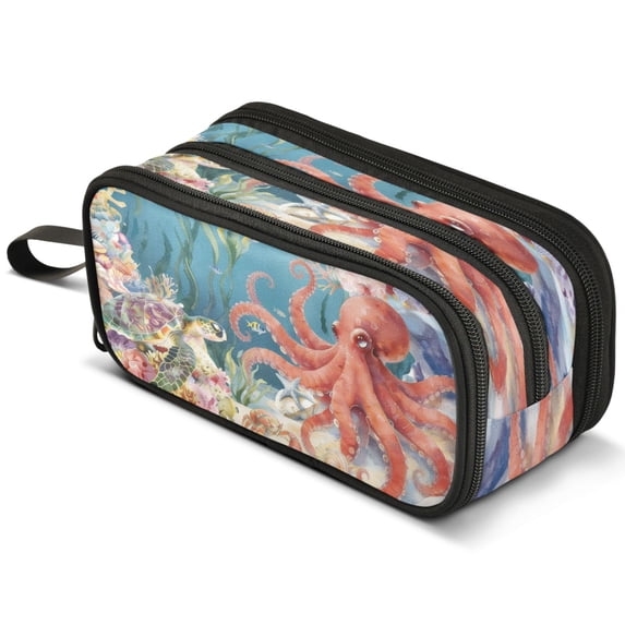 ALAZA Turtle Octopus under Sea Pencil Case Bag Large 3 Compartment Pen ...