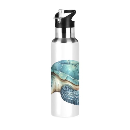 ALAZA Turtle Sleeping Water Bottle Insulated Flask Stainless Steel Straw Lid 20 oz