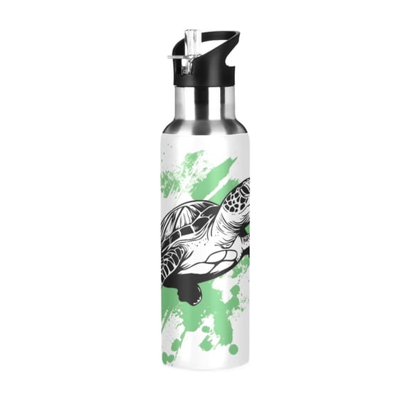 ALAZA Turtle Watercolor Water Bottle Insulated Flask Stainless Steel Straw Lid 20 oz