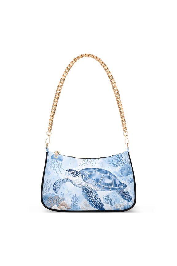 Turtle Watercolor Women's Chain Shoulder Bag Hobo Handbag Tote Crossbody Purse