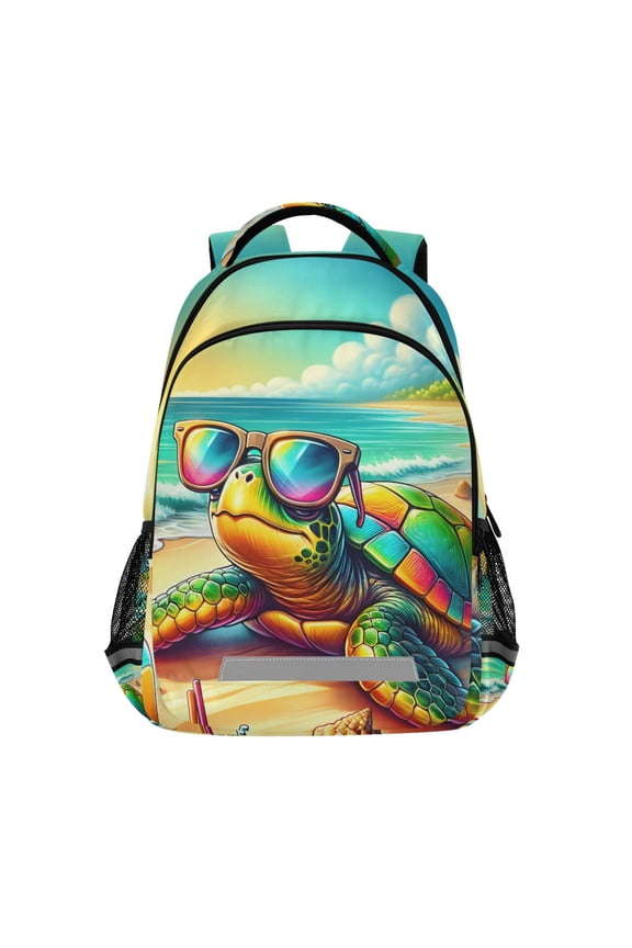 Turtle Wear Sunglasses on Beach Backpack Elementary School Bag Bookbag Travel Rucksack