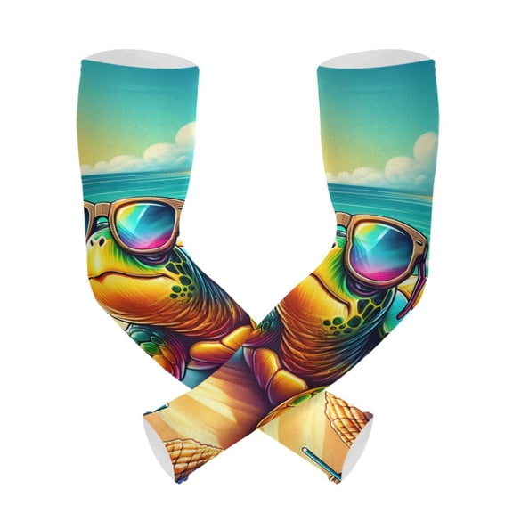 ALAZA Turtle Wear Sunglasses on Beach UV Sun Protection Arm Sleeves UPF 50+ Compression Cooling Sleeve 1 Pair