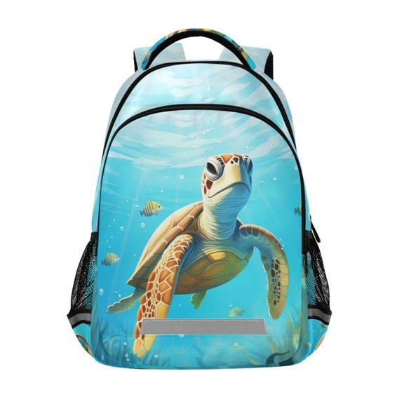 ALAZA Turtle and Fishes in Sea Backpack Elementary School Bag Bookbag Travel Rucksack