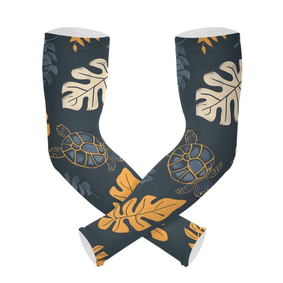 ALAZA Turtle and Leaf UV Sun Protection Arm Sleeves UPF 50+ Compression Cooling Sleeve 1 Pair