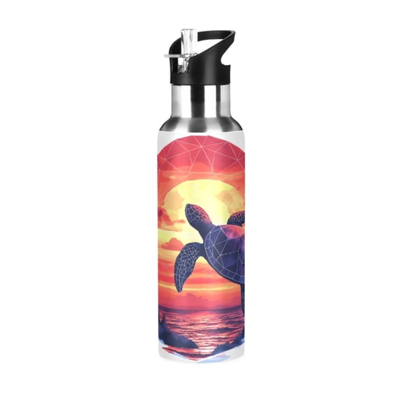 ALAZA Turtle and Sun Water Bottle Insulated Flask Stainless Steel Straw Lid 20 oz