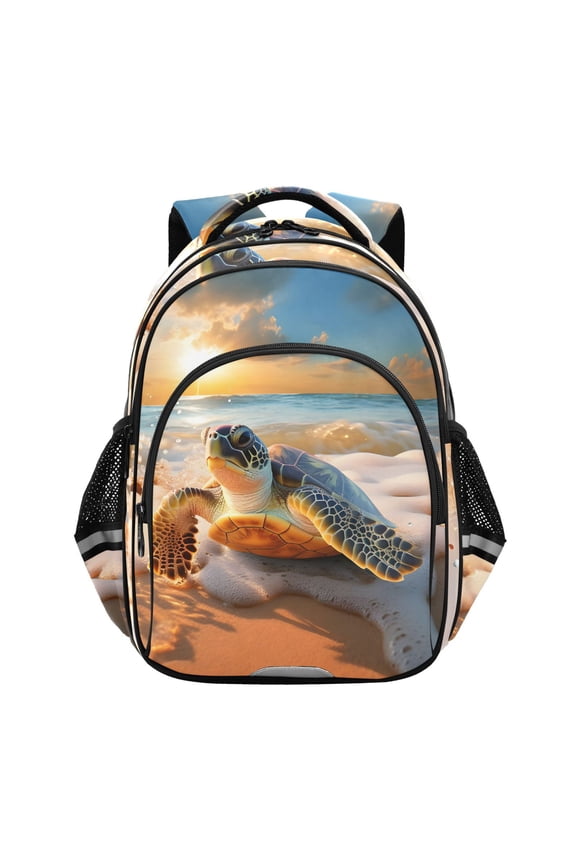 Turtle on Sunset Beach School Backpack Elementary Bag Bookbag Travel Rucksack